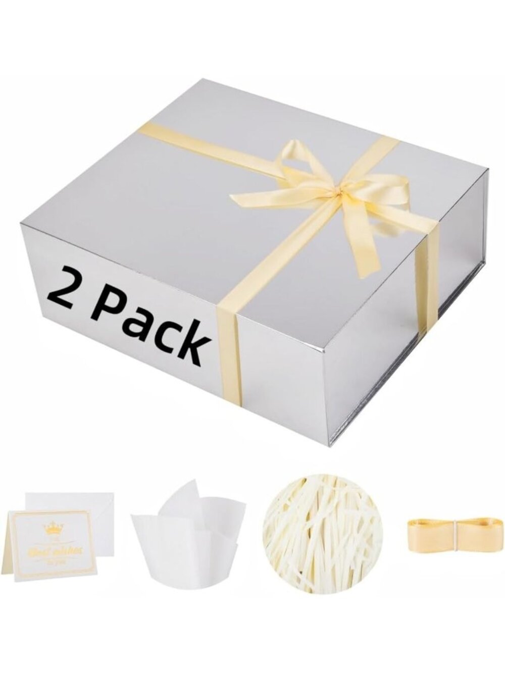 2 Pack Extra Large Silver Gift Boxes with Magnetic Lid - 17x14.5x6 Inches